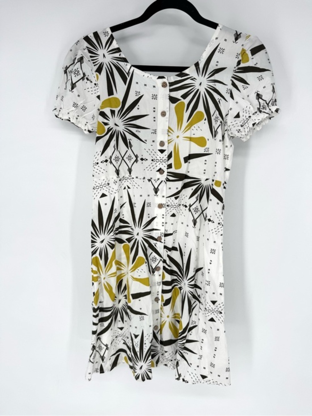 TANOA mid-century retro design Button-Front Mini Dress with Olive Accents